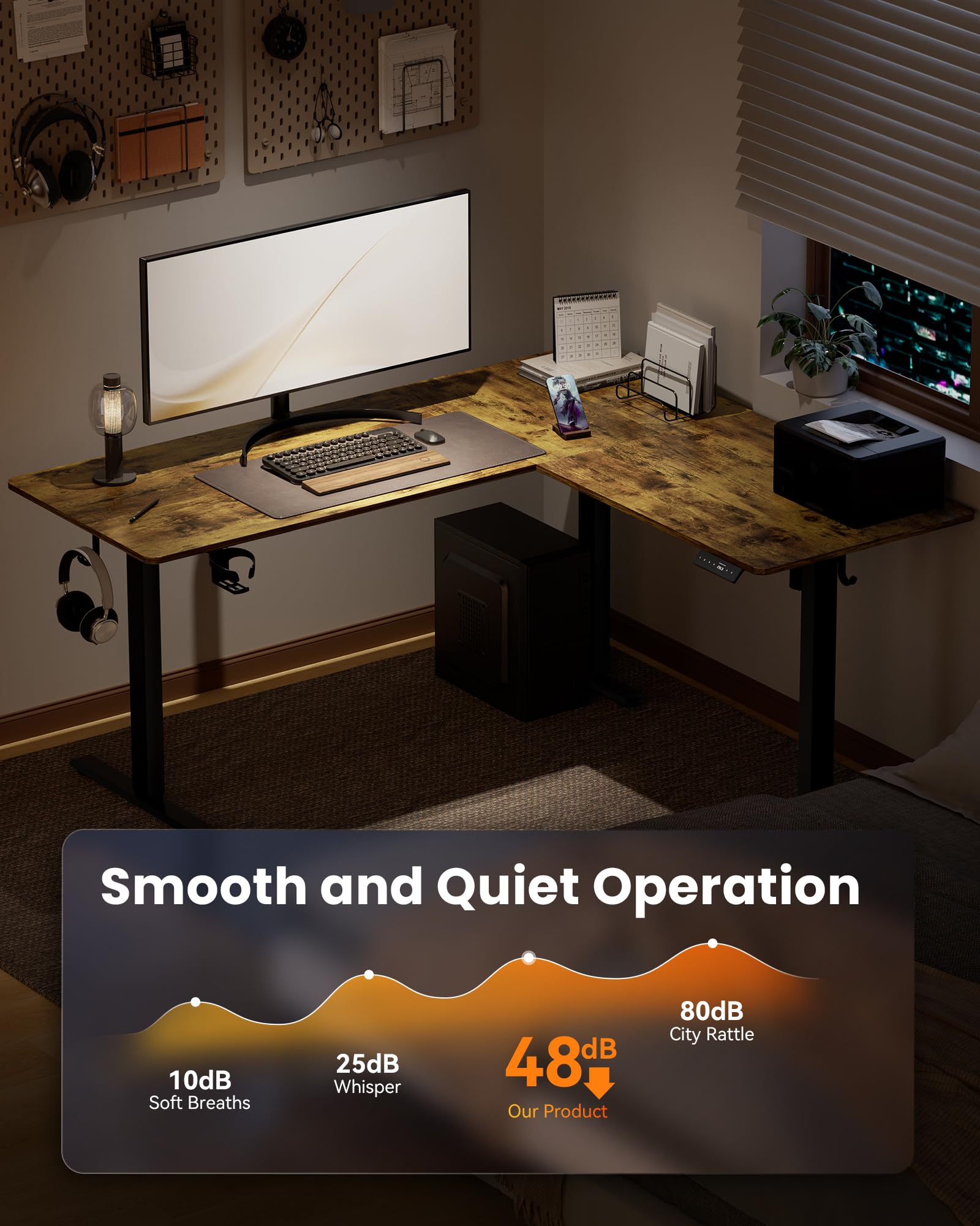 63 Inches Reversible L Shaped Standing Desk for Home Office Electric Height Adjustable Corner Computer Desk Sit Stand — view 8