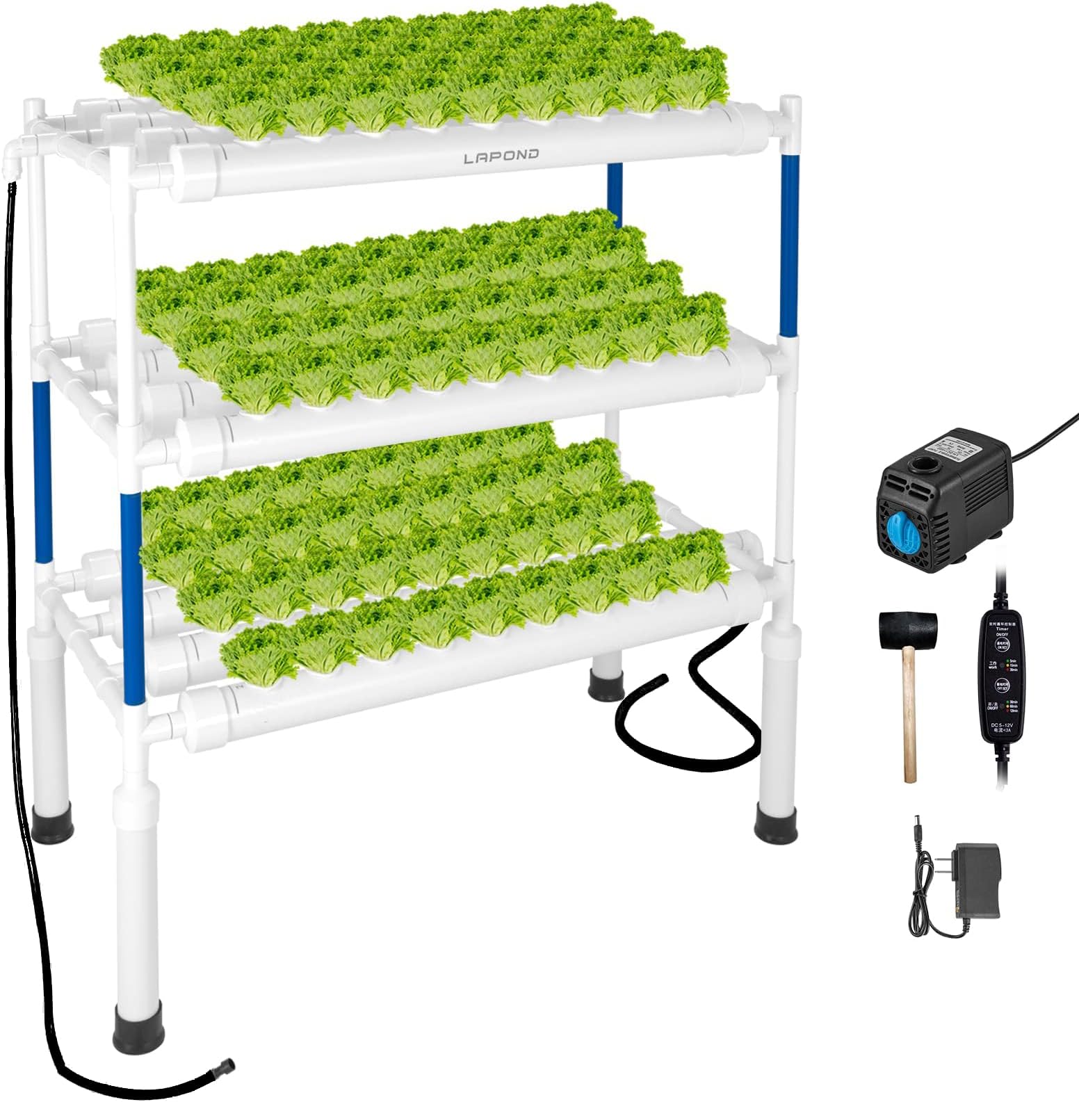 LAPOND Upgraded Hydroponics Growing System Kit,108 Plant Sites 3 Layers Food-Grade PVC-U Pipes Hydroponic Grow Kit Gardening System for Vegetables,Flowers,Fruits,Herbs