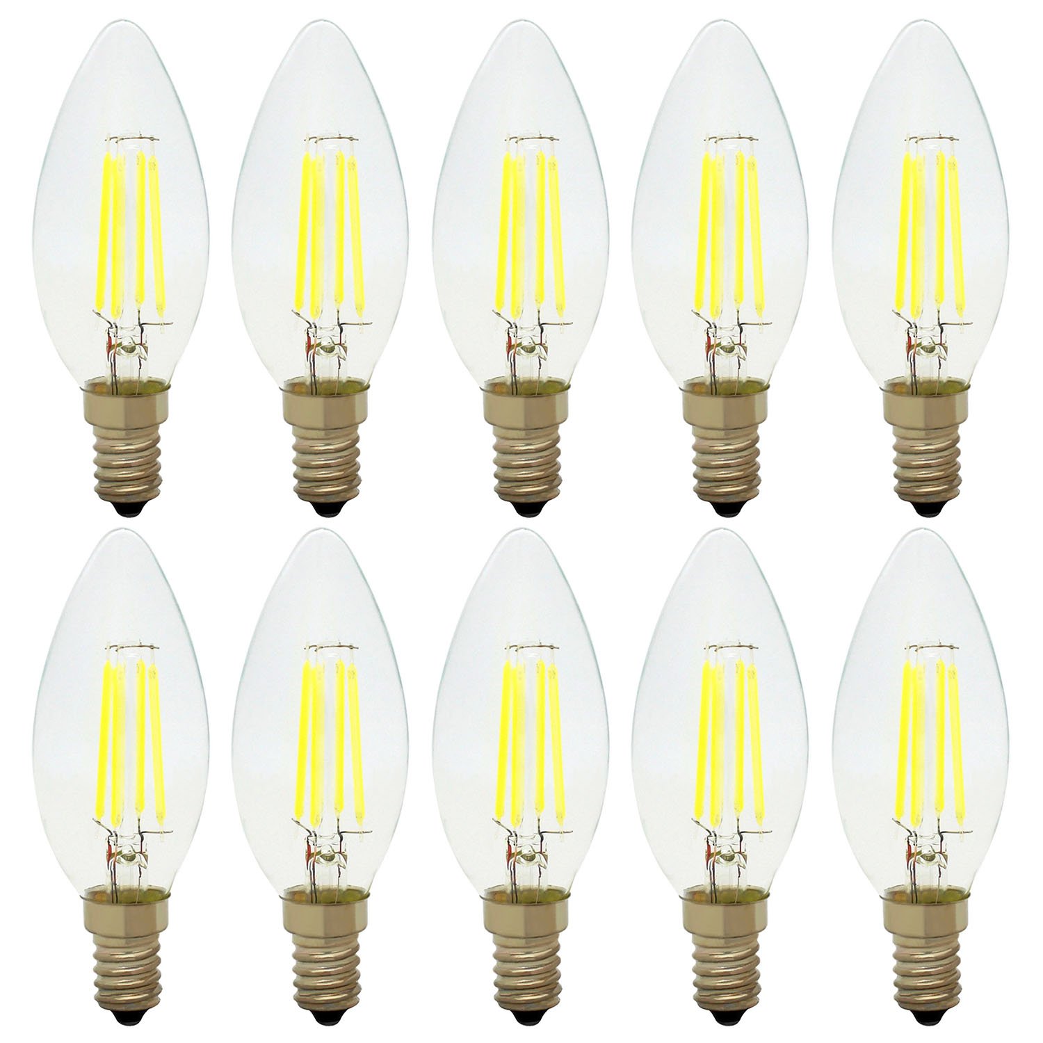 Garselis Cold White 10X C35 E14 4W 300Lm Retro Led Filament Candle Light Bulb Edison Led Candle Bulbs, Not Dimmable, 6000K, 30W Incandescent Equivalent