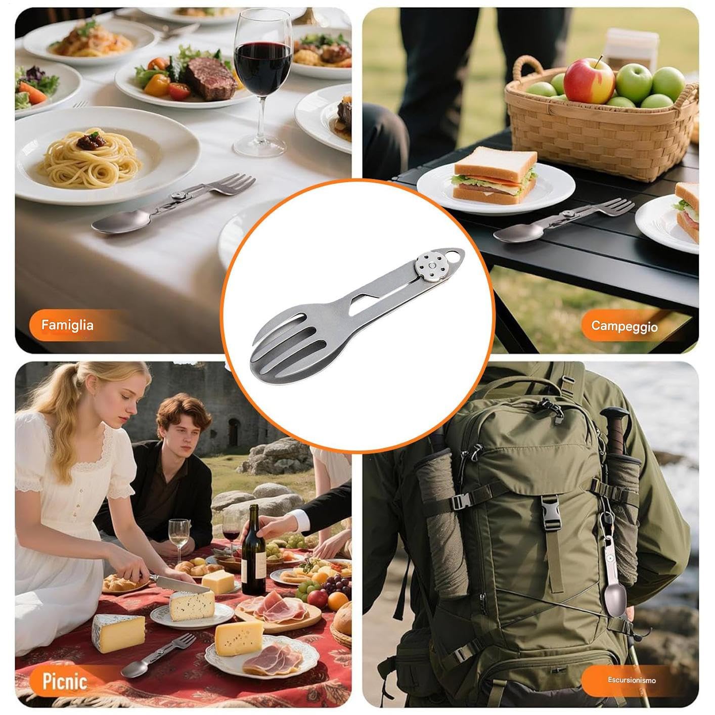 Titanium Spork | sk?adana ?y?ka i widelec 2 w 1 piknik - Survival Travel Survival Piesze wycieczki Piknik Zaj?cia ?wie?ym powietrzu