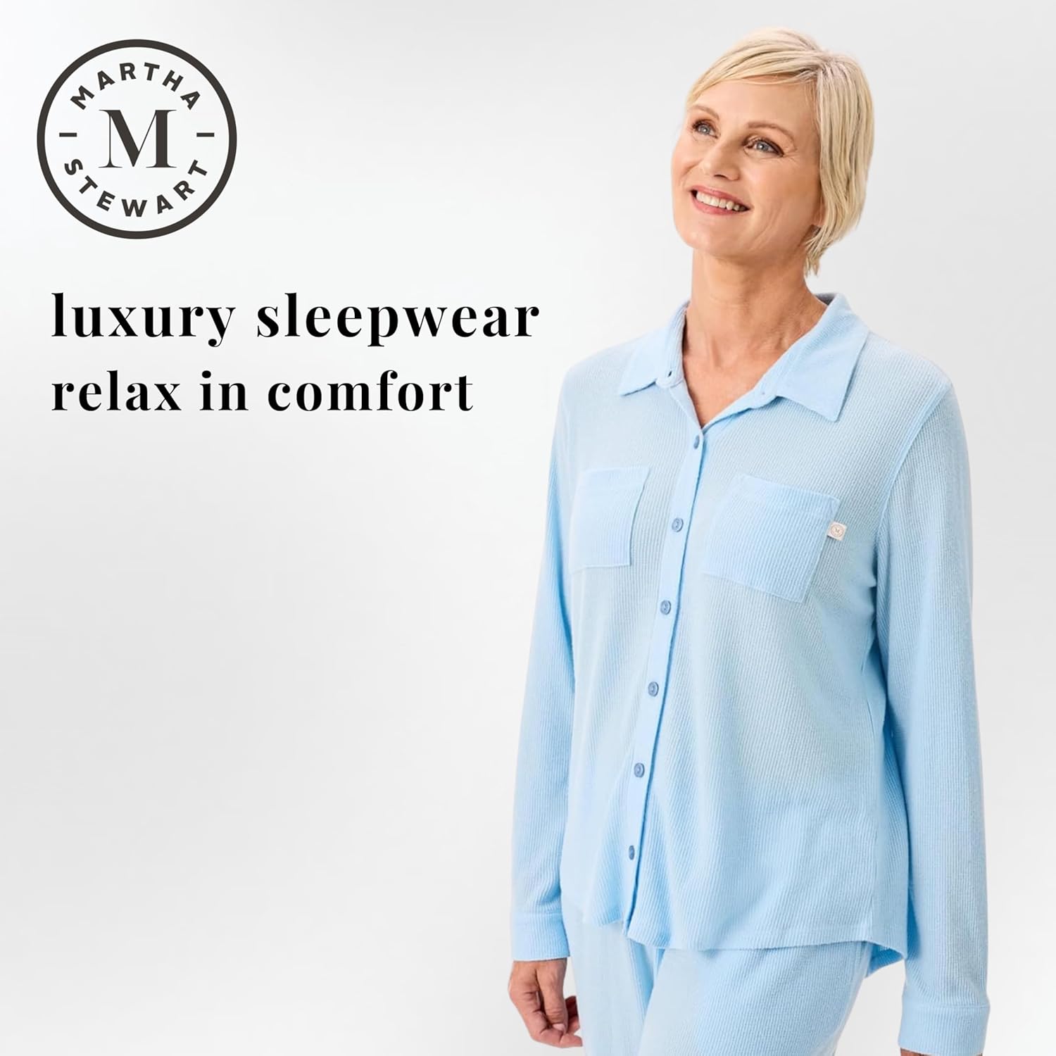 Martha Stewart Women’s Waffle Pajama Set – 2-Piece Long Sleeve Notch Collar Button-Down Sleepwear, Soft & Cozy - Image 2