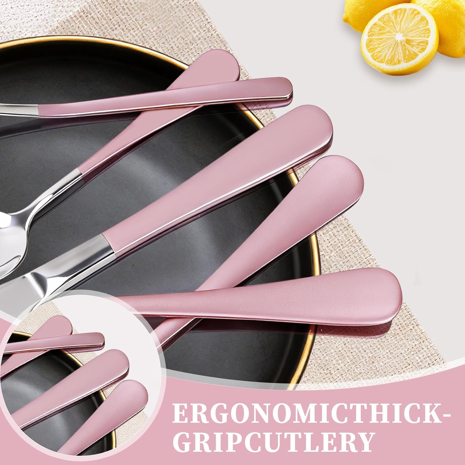 30 Pieces Silverware Set, Stainless Steel Cutlery Set with Holder, Flatware Set for 6 Person Tableware Set Includes Dinner Knives Forks Spoons Teaspoons Butter Knives (Pink-30PCS)