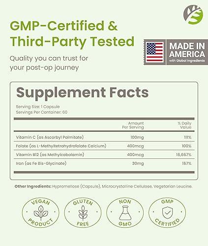 Miniatura 2 de BariSlim Cápsulas Iron Plus, formuladas para pacientes después de una cirugía de pérdida de peso, incluyendo bypass gástrico y manga gástrica, fácil