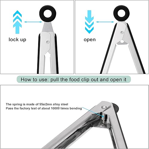 Miniatura 6 de Juego de pinzas de cocina de acero inoxidable 4 en 1 para cocinar con puntas de silicona, tostadora de bistec, pizza, pasta, espagueti, fideos,