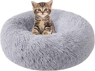 SEDOXX Donut Pet Bed Plush Cat Bed for Indoor Cats for Small Medium Pet Soft Calming Sleeping Bed Fluffy Dog Bed Washable Self Warming Kitten Keep Warm,40cm,Grey