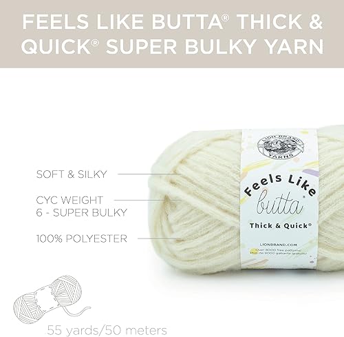 Miniatura 5 de Lion Brand Yarn Feels Like Butta Thick & Quick - Ovillo de lana súper voluminoso para tejer, 1 unidad, color blanco antiguo