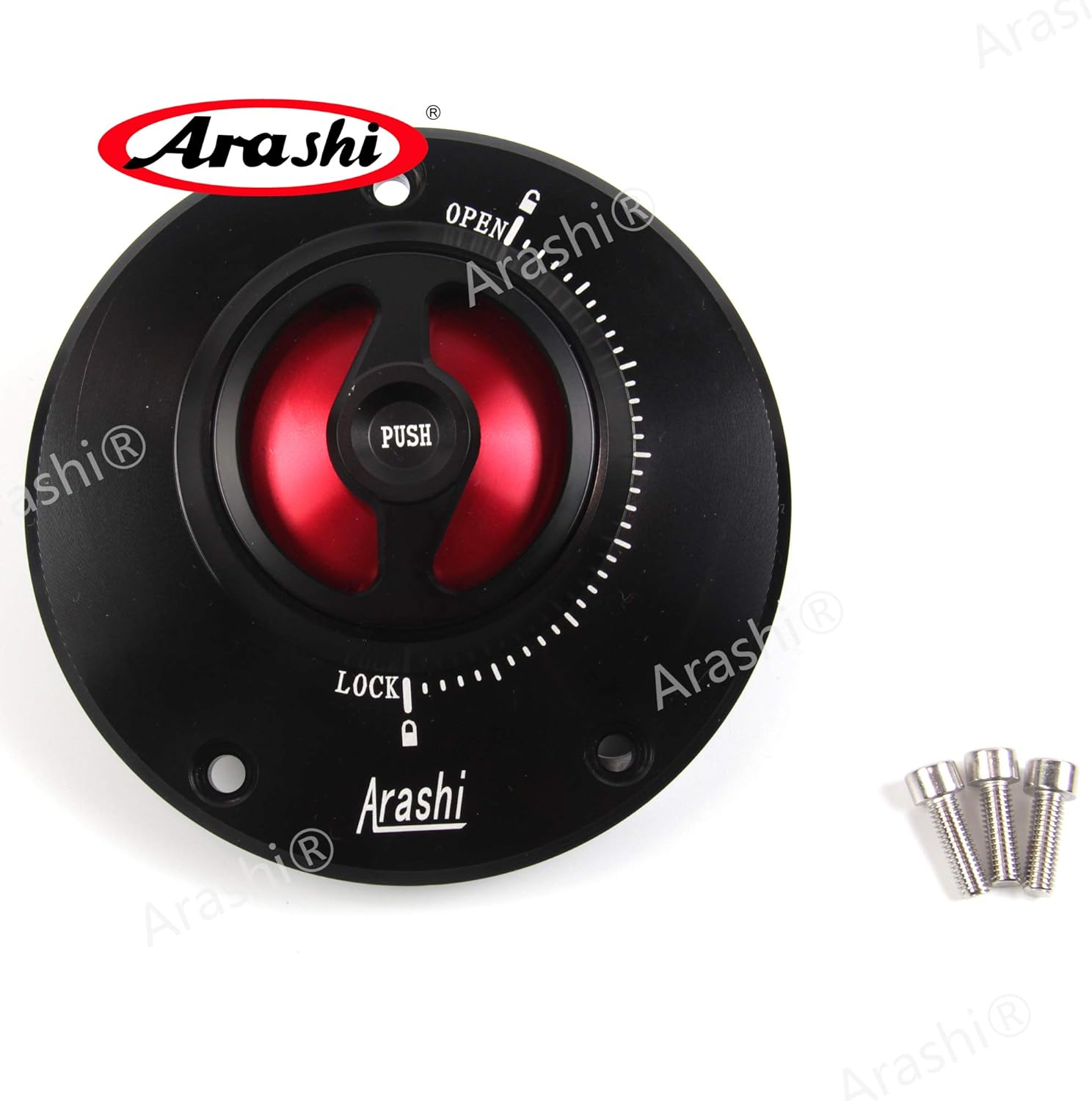 Arashi CNC Keyless Fuel Tank Gas Cap Cover for Kawasaki Ninja ZX10R, ZX1400, ZX14R, ZZR1400, ZX6R ZX636, ZX6RR, ZX9R, ZZR1200, ZZR600, ER400 ER4N, VERSY.S 650, VERSY.S 1000 Red