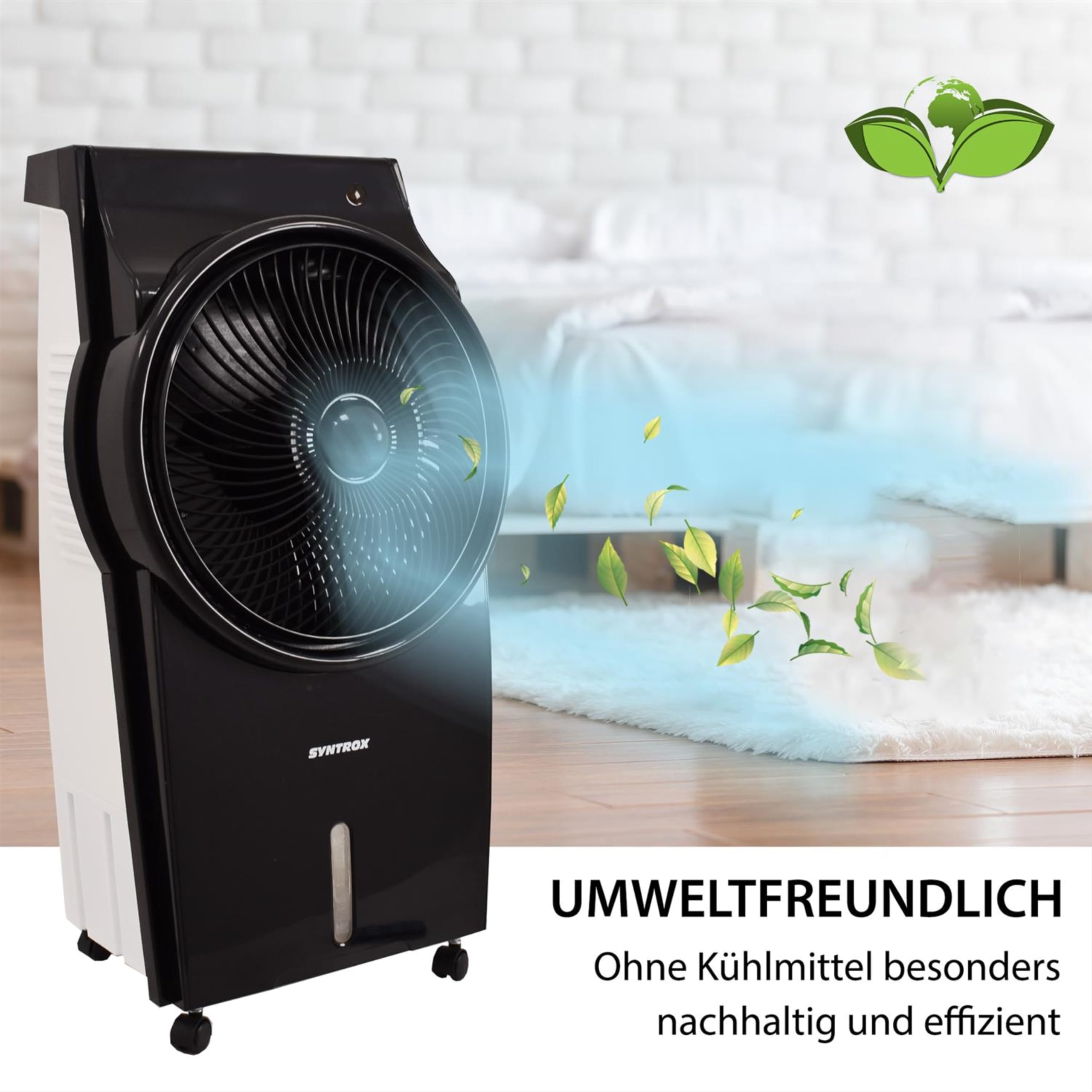Syntrox Verdunstungskühler Wasser gekühlt Blowy | Ventilator | Wasserkühler, Ventilator mit Luftbefeuchter, 95 Watt, mit Rollen und Fernbedienung, Timer-Funktion
