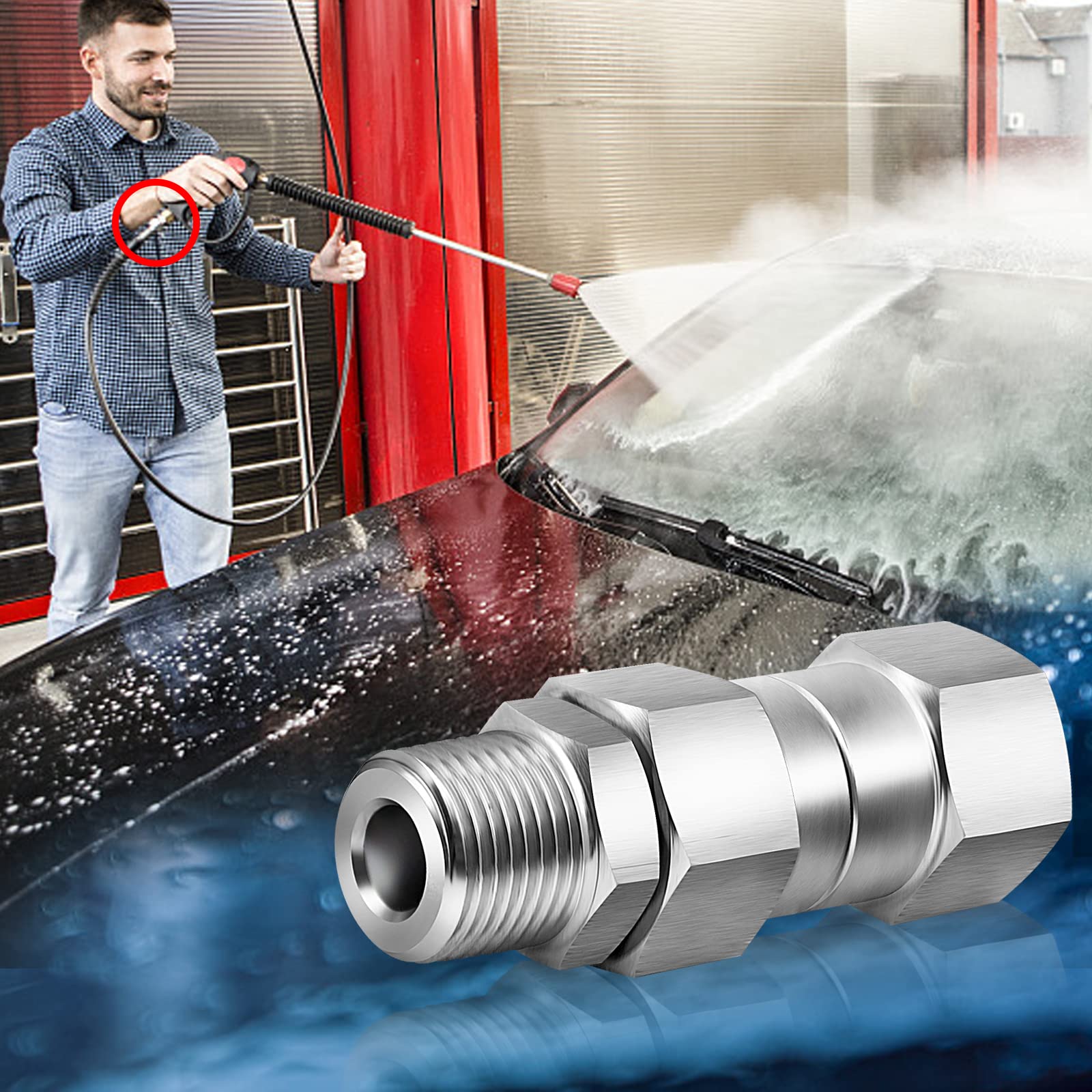 Boltigen Hidrolavadora giratoria, 3/8 NPT rosca arandela de presión de acero inoxidable accesorios de junta giratoria, 360 ° de conector libre de torceduras, 5000 PSI