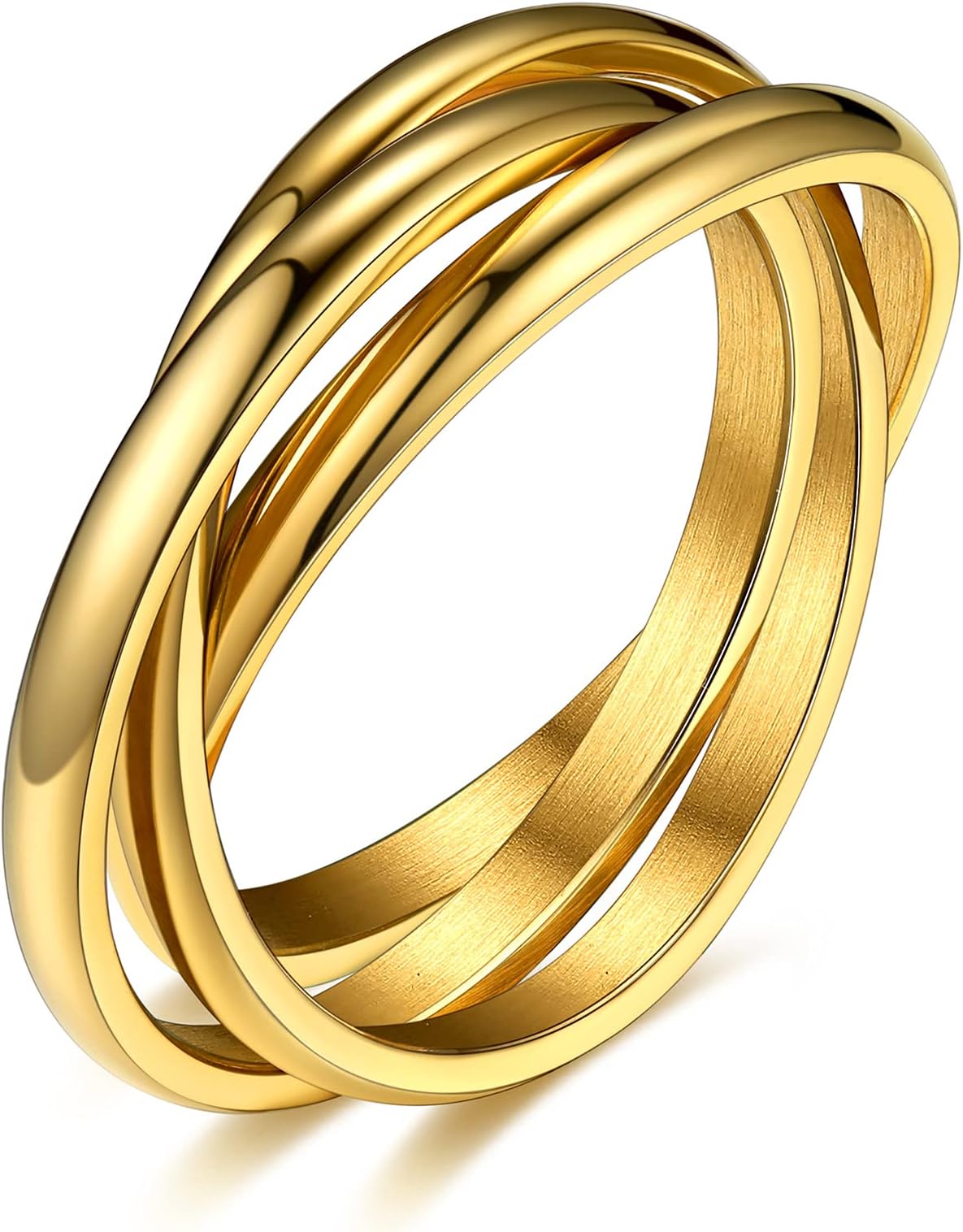 BestyleTriple Interlocked Rings for Women Girls Stacking Rings Stainless Steel Midi Rings Set Silver/Gold/Black/Rose Gold