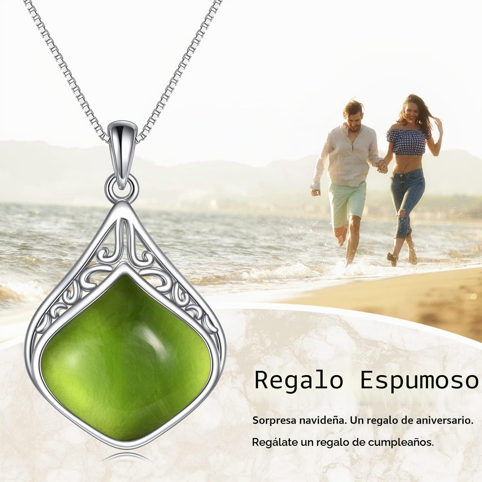 YAFEINI Collar con Forma de Lágrima de Peridoto Plata de ley Filigrana Colgante Verde Irlandés Collar de Peridoto de Piedra Natural