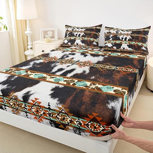 Miniatura 4 de Sábanas de piel de vacuno en blanco y negro con estampado de vaca de las tierras altas, juegos de ropa de cama occidental, ropa de cama exótica