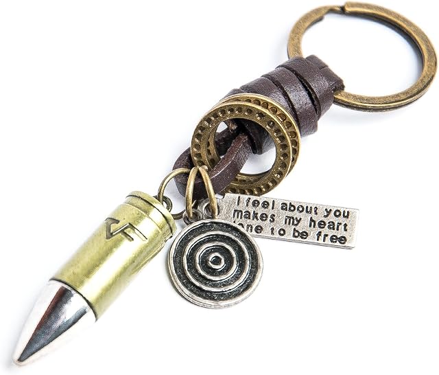 AuPra Leather Guns KeyChains Friend Gift Ideas Women Men Good Luck Sword Pistol Shield KeyRings Small Surprise Present