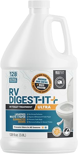 Unique Recambio de tratamiento de inodoro RV Digest-It Ultra RV, 128 usos, súper concentrado, elimina olores y licua los residuos, tratamiento
