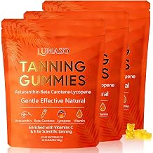 Skin Tanning Gummies, with Astaxanthin, Beta-Carotene, Lycopene & Vitamins, Radiant Healthy Skin, for a Natural, Golden Tan from Within, No Sun Required, 60 Count 3pcs