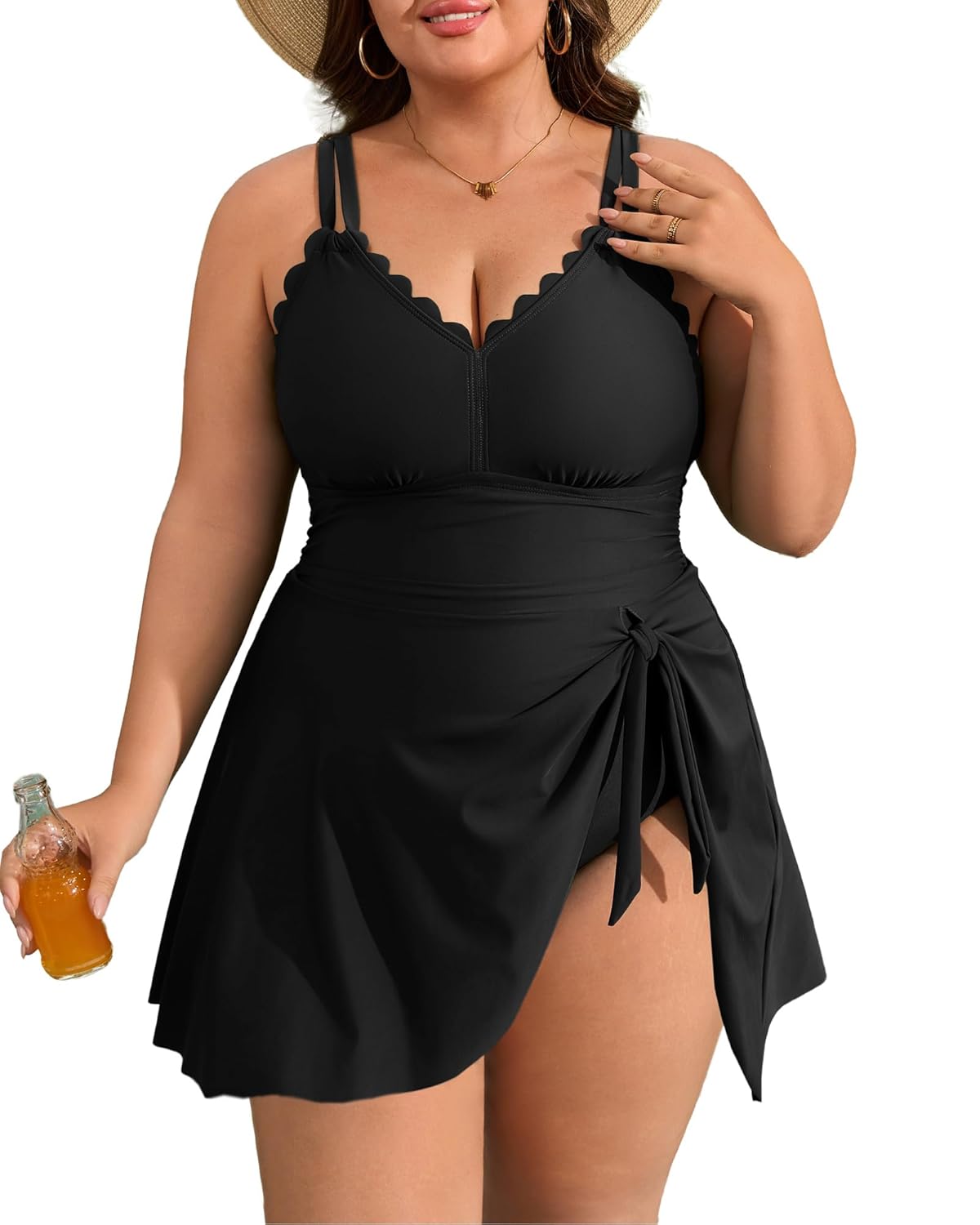 Charmo Plus Size Swimsuit for Women Swim Dress Scalloped One Piece Tummy Control Bathing Suit Ruched Swim Suits