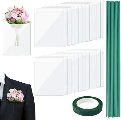25-Pack Pocket Boutonniere Sleeve Kit with 10 Floral Stems and Tape