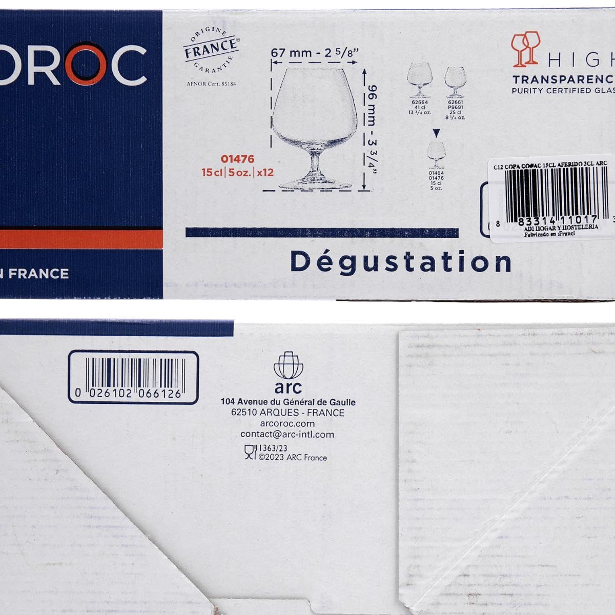 Arcoroc Set 12 Copas coñac de Vidrio 15cl, Marca de 3cl