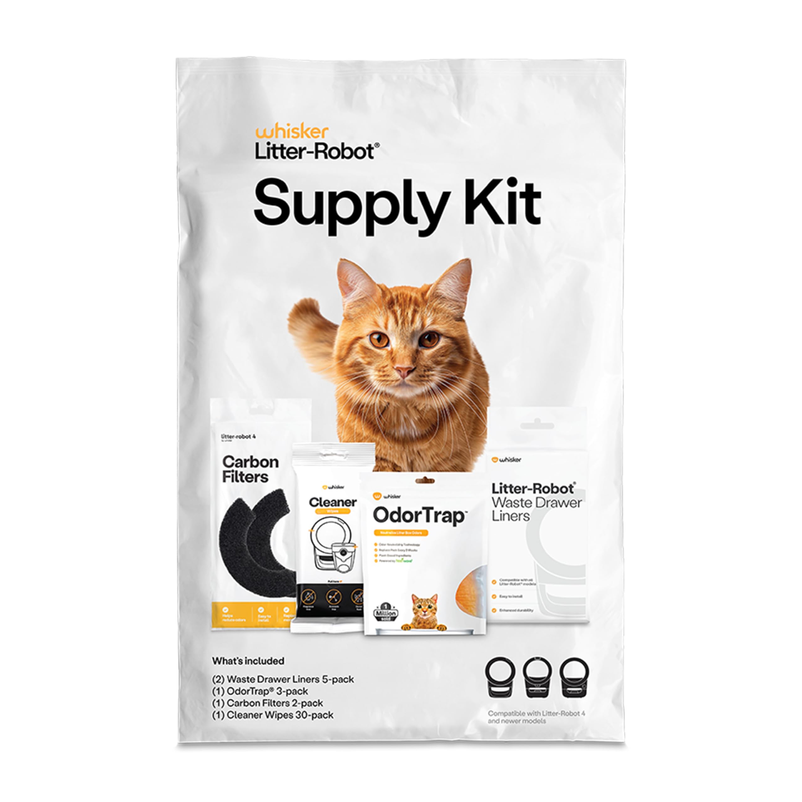 Litter-Robot Supply Kit by Whisker - Includes 30 Cleaner Wipes, 10 Waste Drawer Liners, 3 OdorTrap Refill Packs, & 2 Carbon Filters For Use with Litter-Robot, the Self-Cleaning Cat Litter Box