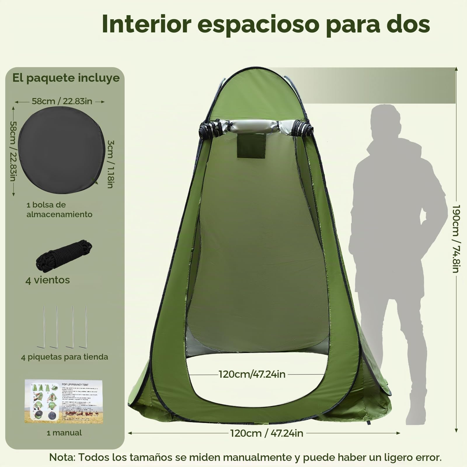 Tienda Ducha Camping 120x120x190cm Cambiador Portatil Protección UV