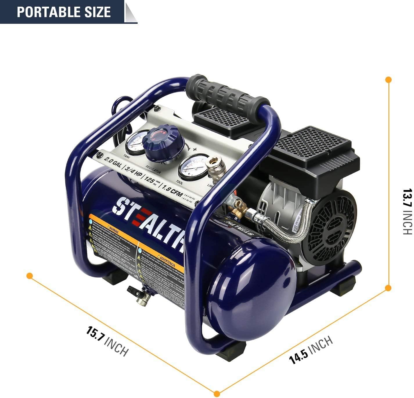 ❤ Crazy Deals STEALTH Air Compressor, Portable Hot Dog Compressor, Ultra Quiet and Oil-Free,3/4 HP,2 Gal, for Home, Garage, Workshop, Blue, SAQ-1234