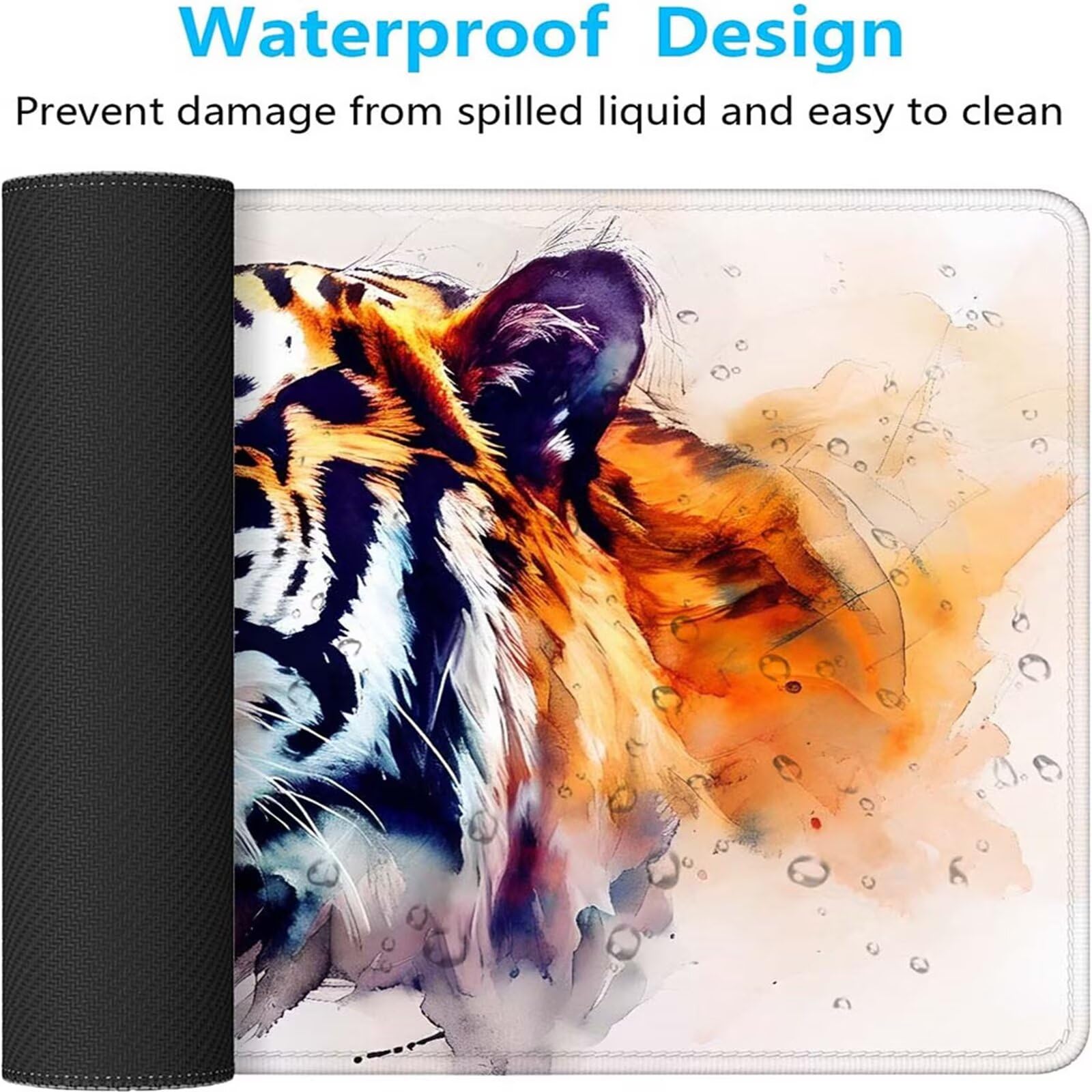 Alfombrilla Ratón Tinta Tigre Alfombrilla Ratón XXL 1400x600x3mm Mouse Pad Resiste Salpicaduras, Extendida de Gran Tamaño con Bordes Cosidos, Mejora Precisión y Velocidad,Antideslizante,Duradera y-445