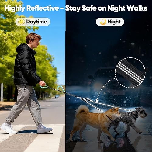 Miniatura 5 de XiaZ Correa doble para perro para dos perros, sin enredos, con giro de 360 y 4 asas cómodas, correa doble resistente para perro con cuerda altamente