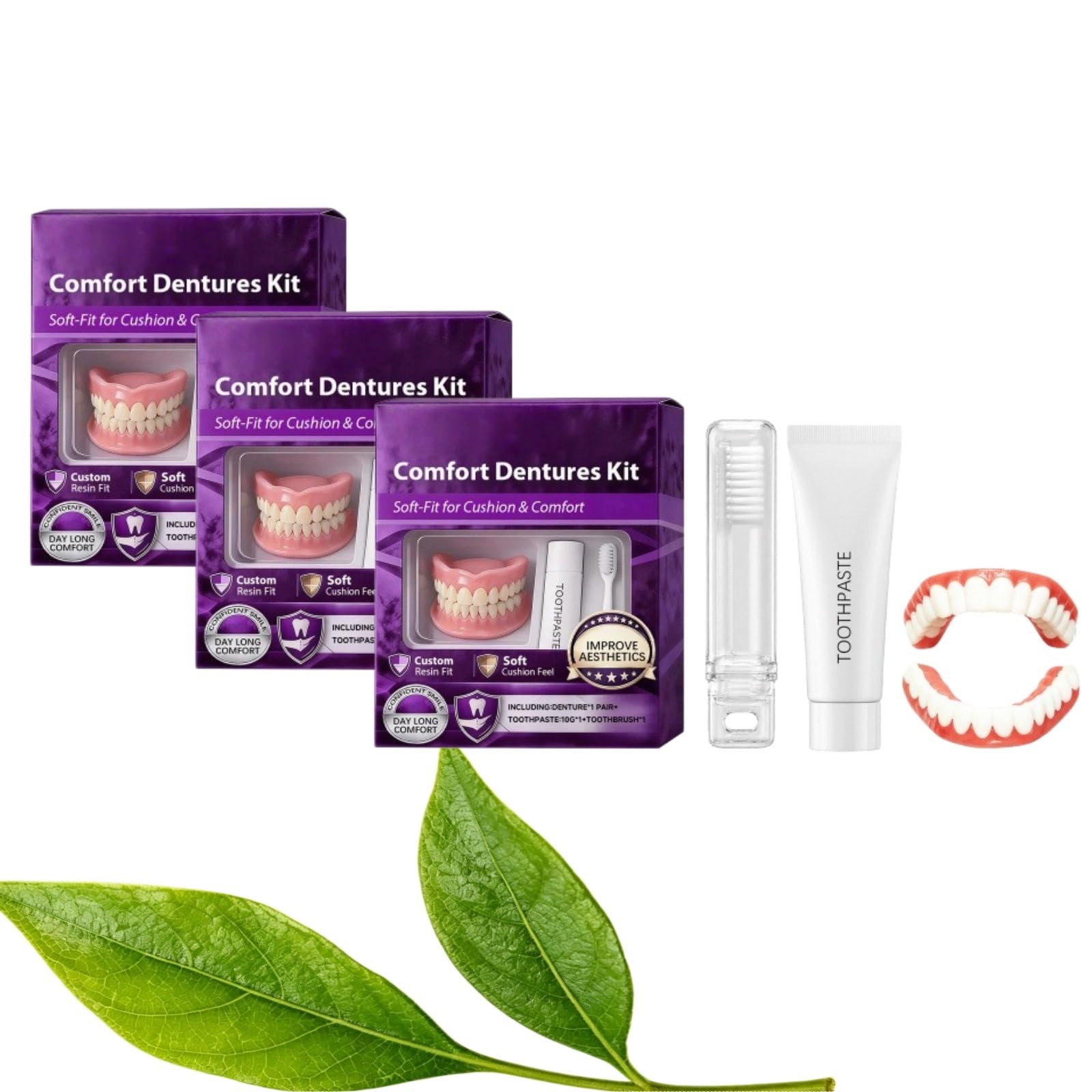 dentiera in silicone Vestibilità perfetta, adatta per uso domestico | dentiera provvisoria per mangiare, 10g Nourishing Toothpaste, Safe Non-Toxic, Stabile Fit