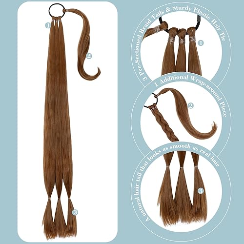 Miniatura 3 de FELENDY Extensión de cola de caballo de 26 x 30 pulgadas, trenzada, larga y recta, envolvente, extensiones de cabello natural suave para mujer (30