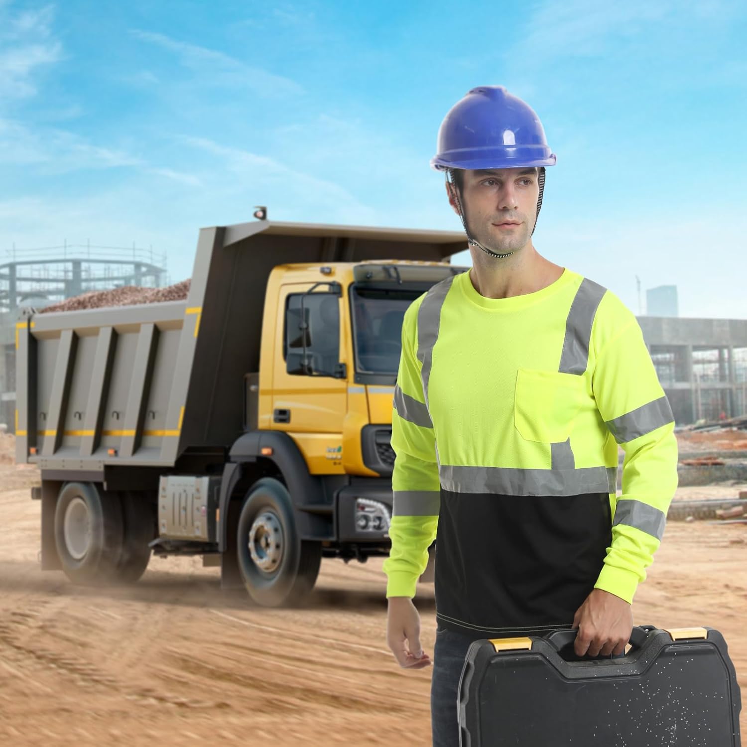 High Visibility Class 3 Shirts，Hi Vis Safety Long Sleeve Quick Dry Mesh Construction Work