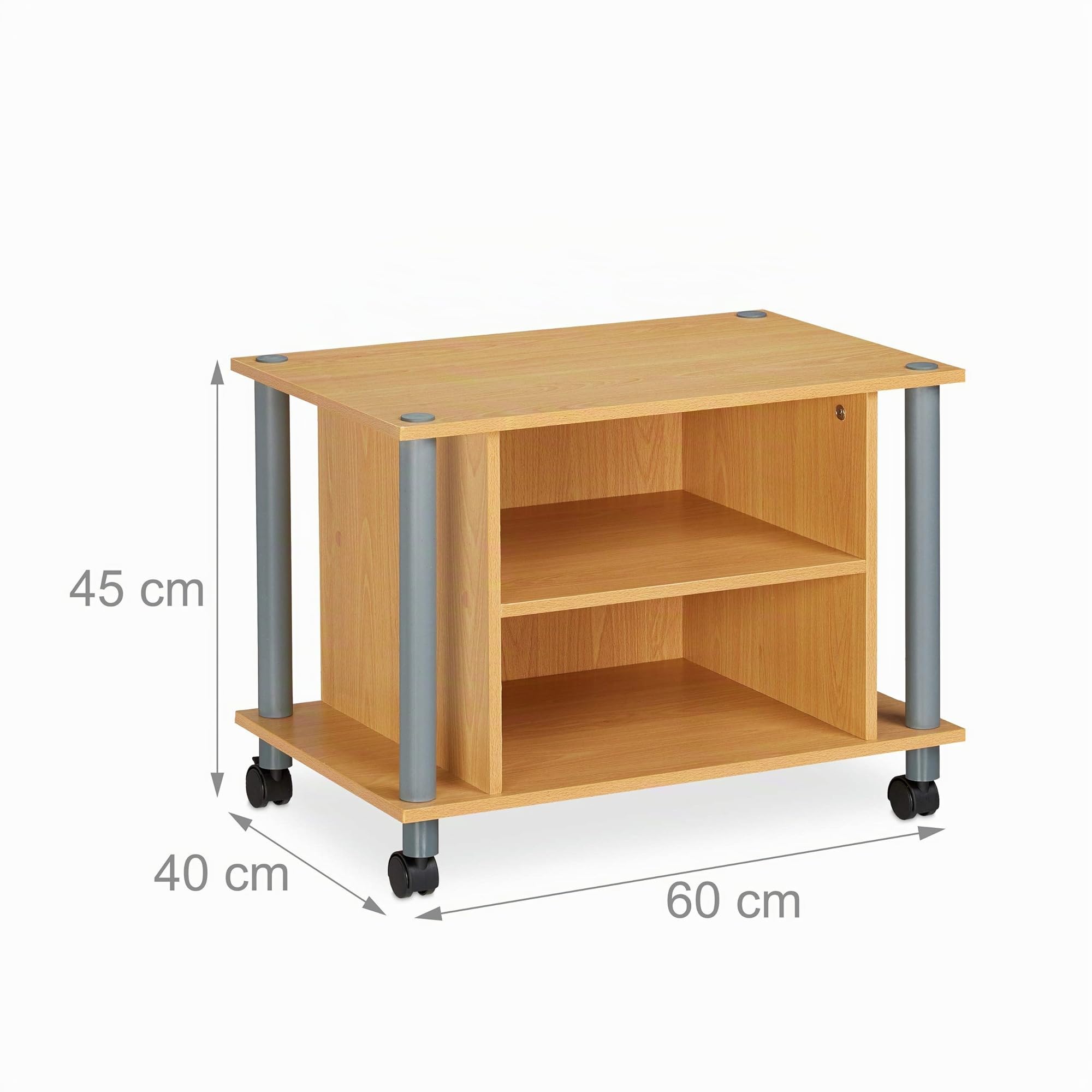Relaxdays Mobile TV con Ruote, 2 Ripiani, Mobiletto Porta Televisore, HLP: 45x60x40 cm, Tavolo Televisione, Apetto Legno