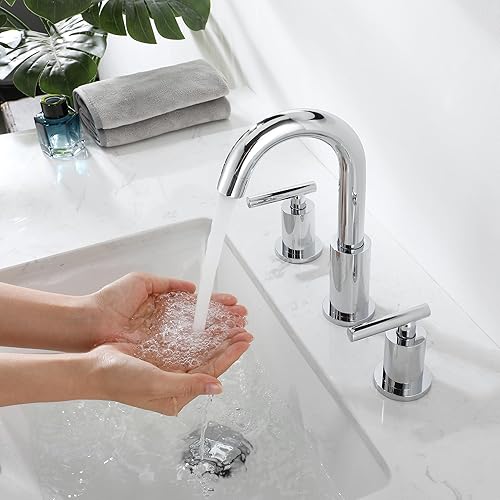 Miniatura 3 de Grifo de baño negro y dorado de 3 agujeros con drenaje desplegable (con sobreflujo) y manguera de suministro, grifo de fregadero de baño de acero