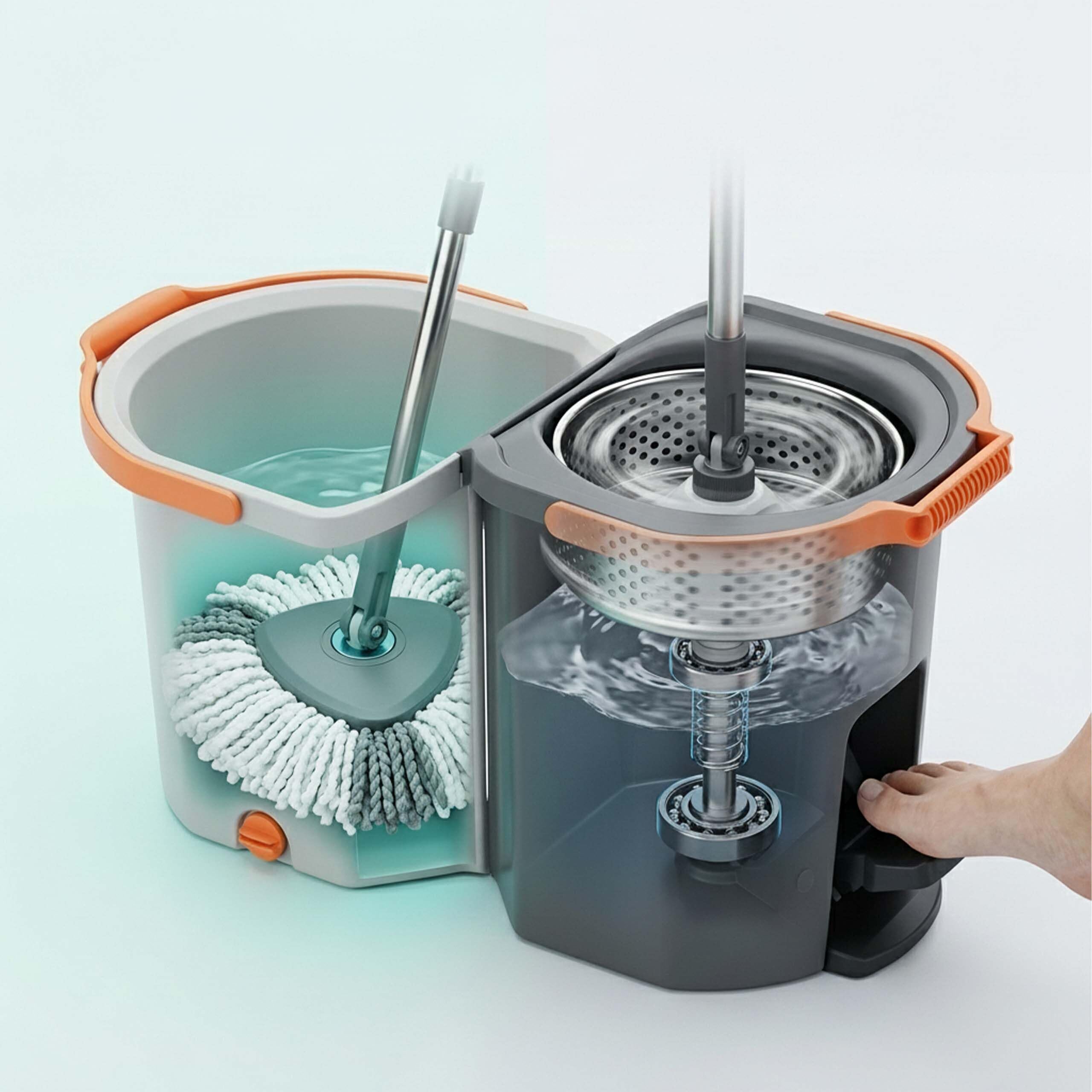 Relaxdays zestaw mopów, wiadro 14,5 l z wyciskaczem, pedał, szary