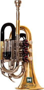 Pocket Trumpet Bb Pitch Premium Brass Musical Instrument with Hard Carry Case & Mouthpiece, Compact Travel Trumpet for Beginners, Students & Professionals, BLACK SILVER GOLD