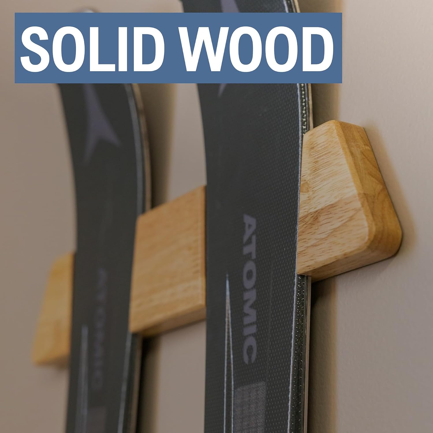 StoreYourBoard Horizontal Wood Ski Rack Wall Mount – Heavy Duty Ski Wall Mount Organizer, Space-Saving Ski Holders for Wall Display, Durable Skis Rack for Garage, Home or Cabin - Natural Wood (Medium) - Image 3