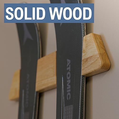 Miniatura 3 de StoreYourBoard Estante de esquí minimalista de madera – Soporte vertical de almacenamiento de esquí para el hogar y el garaje, estante de exhibición
