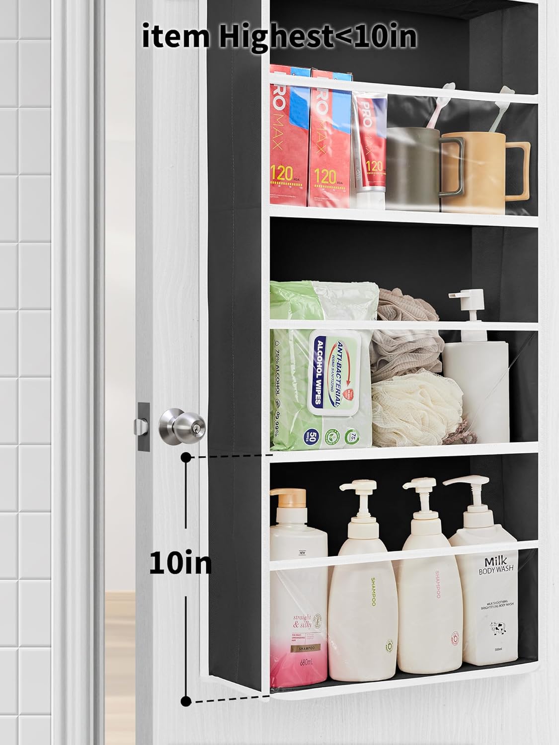 JARLINK Toy Stuffed Animal Storage, Over The Door Organizer W/Clear View Windows, 44lb Load, Baby Toy Storage Organizer for Nursery, Kid Bedroom, Newborn Baby Essentials (Black) - Image 4