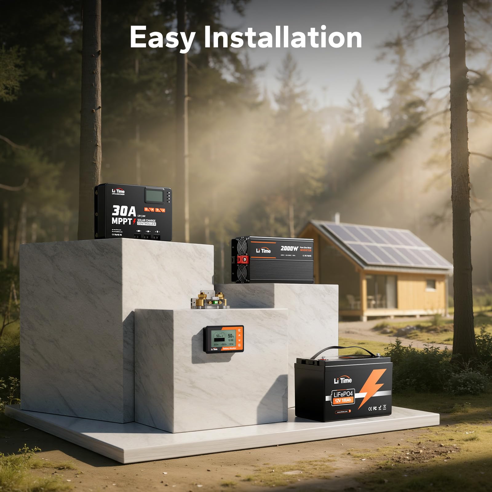 LiTime Monitor per batteria da 500 A, con display LCD e shunt, 8 V-120 V, per camper, carrello da golf, batteria solare