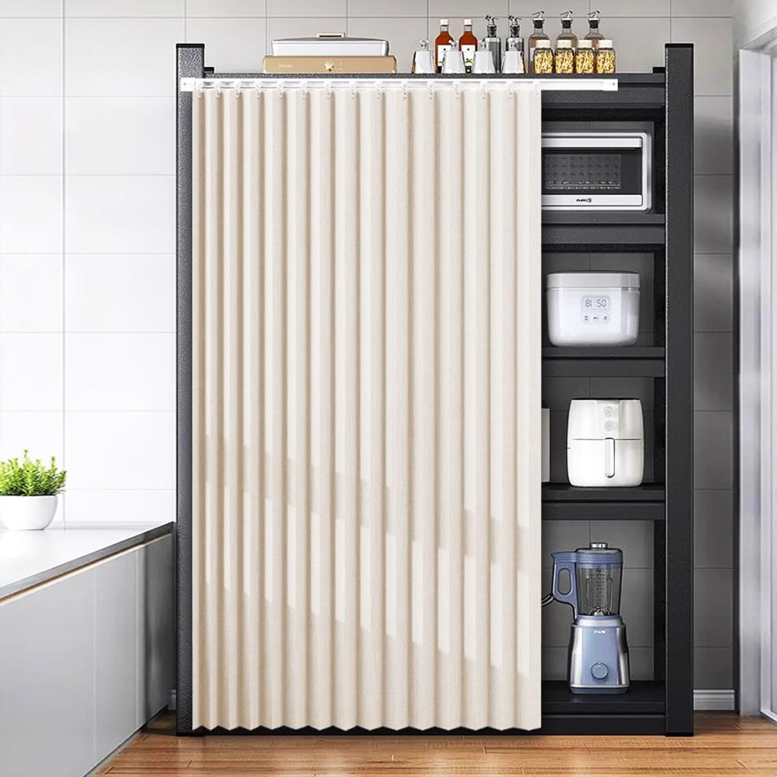 Cortinas autoadhesivas correderas beige de 70x200cm para armarios empotrados y lavadoras ocultas