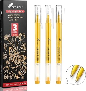 Gold Gel Pens, 1.0 mm Extra Fine Point Gel Ink Pens, Opaque Gold Archival Ink Pens for Black Paper Drawing, Sketching, Card Making, White Gel Pen for Artists Drawing, 3 Pack