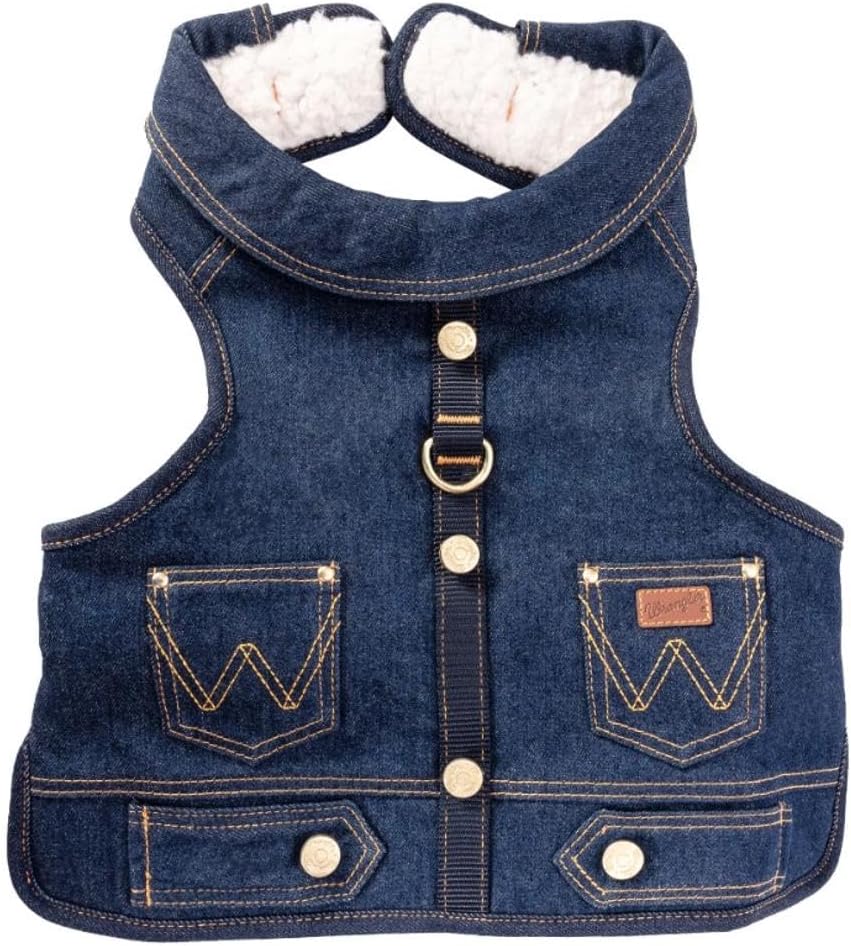 Wrangler Dark Wash Dog Vest Harness with Sherpa-S
