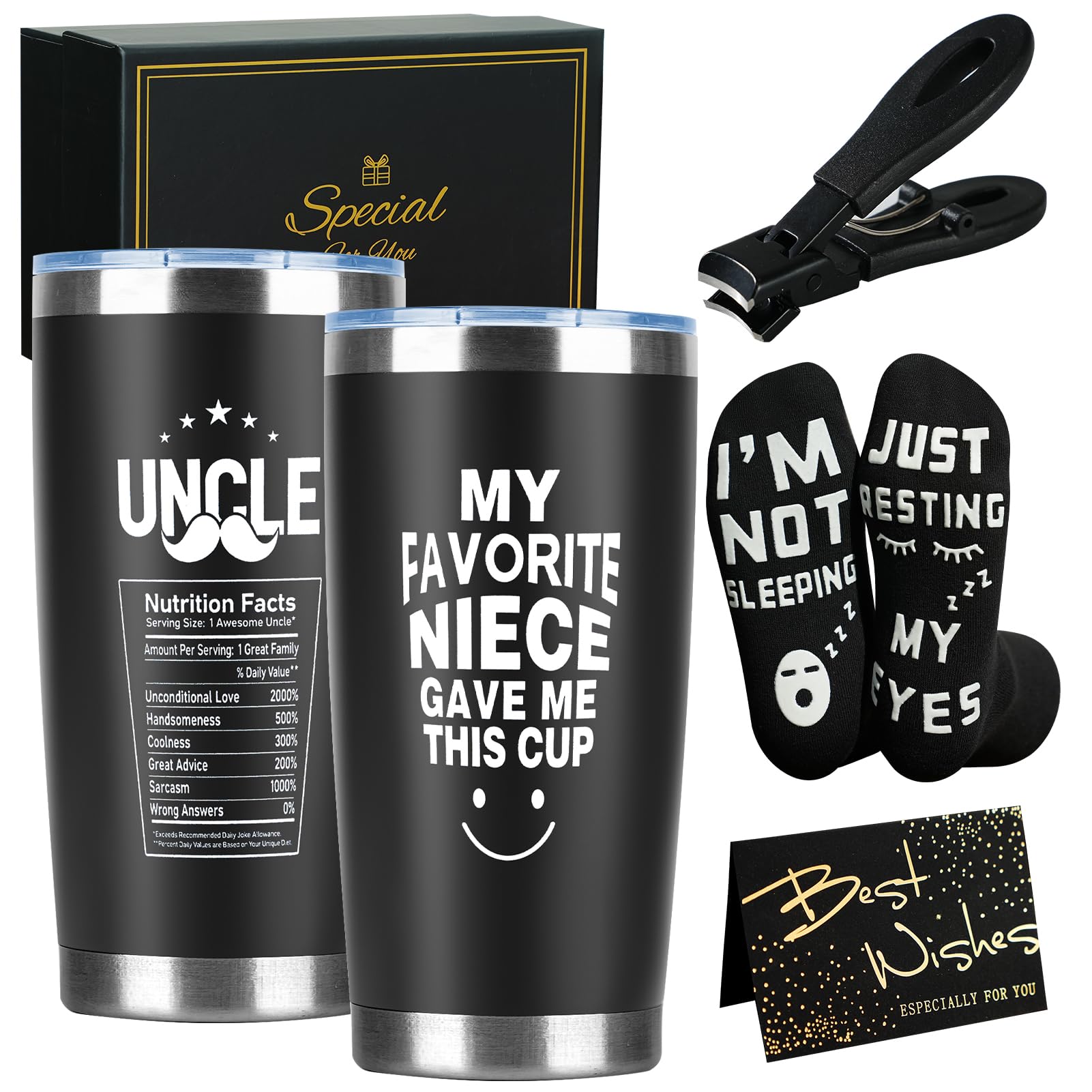TOONGEEN Uncle Gifts from Niece, Best Travel Mug Gift Set for Uncle, 20oz