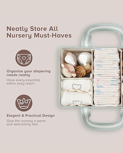 Miniatura 7 de PeraBella Organizador de pañales XL con asa, bolsa de cesta de regalos para baby shower, artículos imprescindibles de búsqueda de registro,