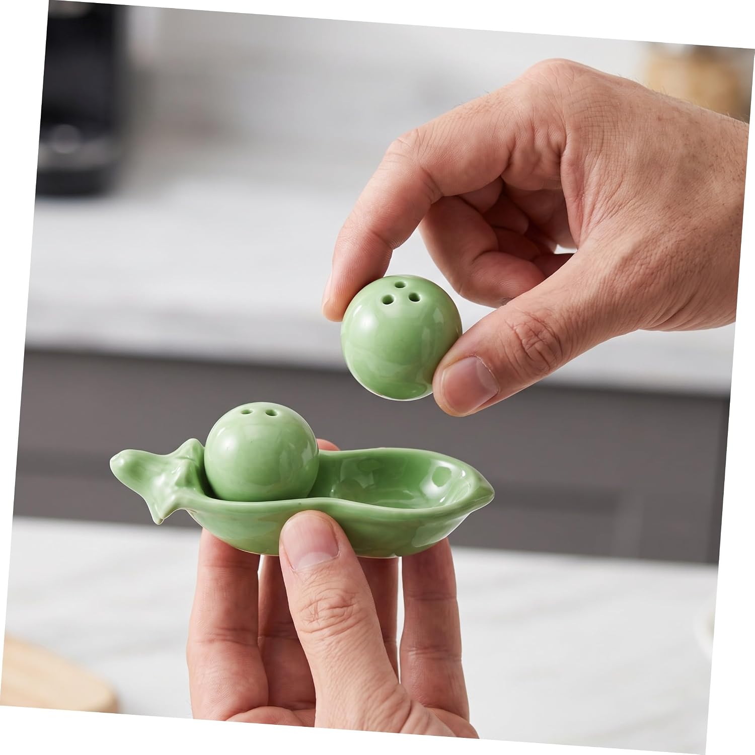 Salt and Pepper Shaker Set Ceramic Spice Jar Pea Shape