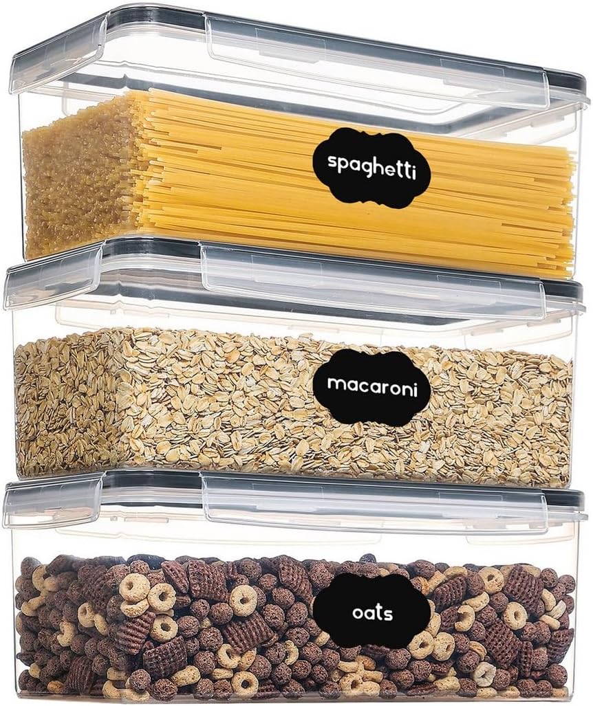 Stackable Pasta Containers, 3-Pack with Airtight Lids, Bpa-Free Plastic for Pantry Organization
