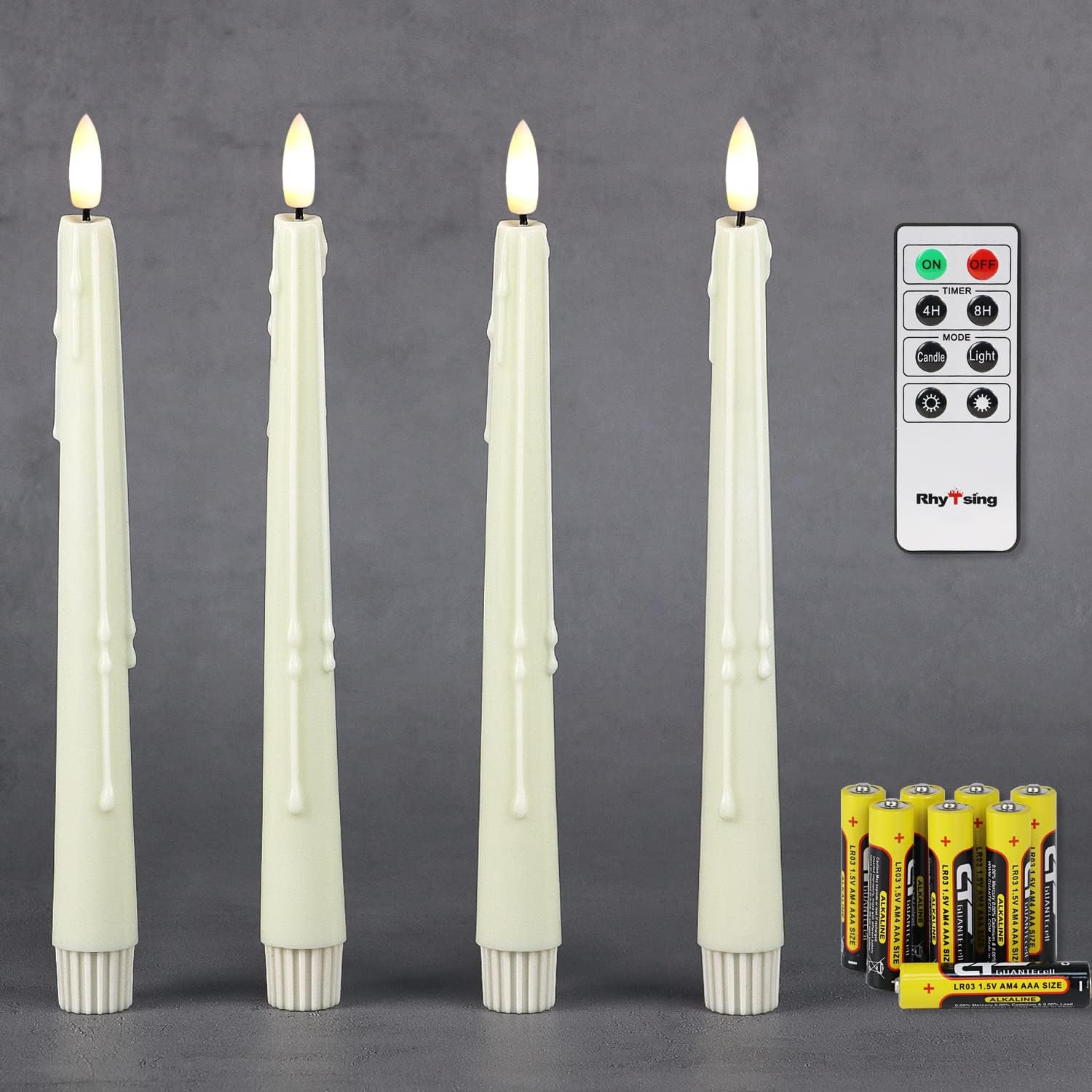 Candele Coniche LED Con Telecomando E Timer - 3 Pezzi 24 Cm, Fiamma Tremolante 3D, Avorio, Per Matrimoni E Natale - 2