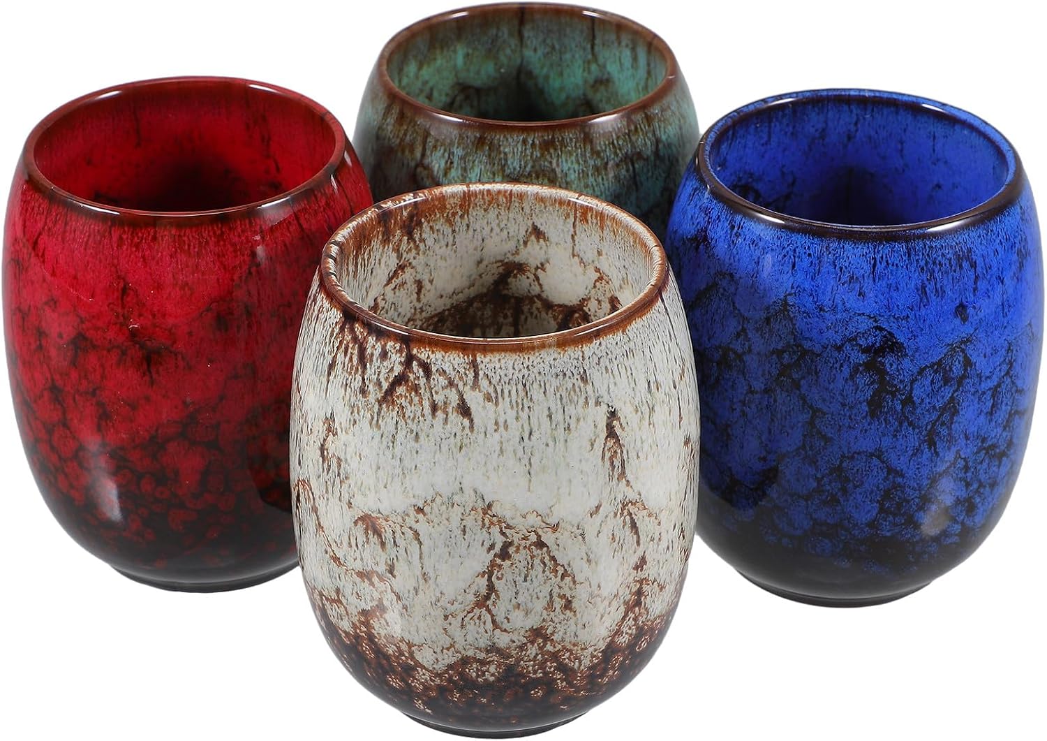 FUOYLOO 4pcs Japanese Ceramic Mug and Asian Style Tea Cups Porcelain Drinking Cups with Traditional Glaze for Home Office School Use Box Set