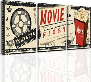 ZXHYWYM Movie Theater Wall Art 3 Pieces Movie Sign Picture Framed Movie Posters Movie Room Decor Acting Canvas Prints Home Theater Decor (Beige, (12"x16"x3))