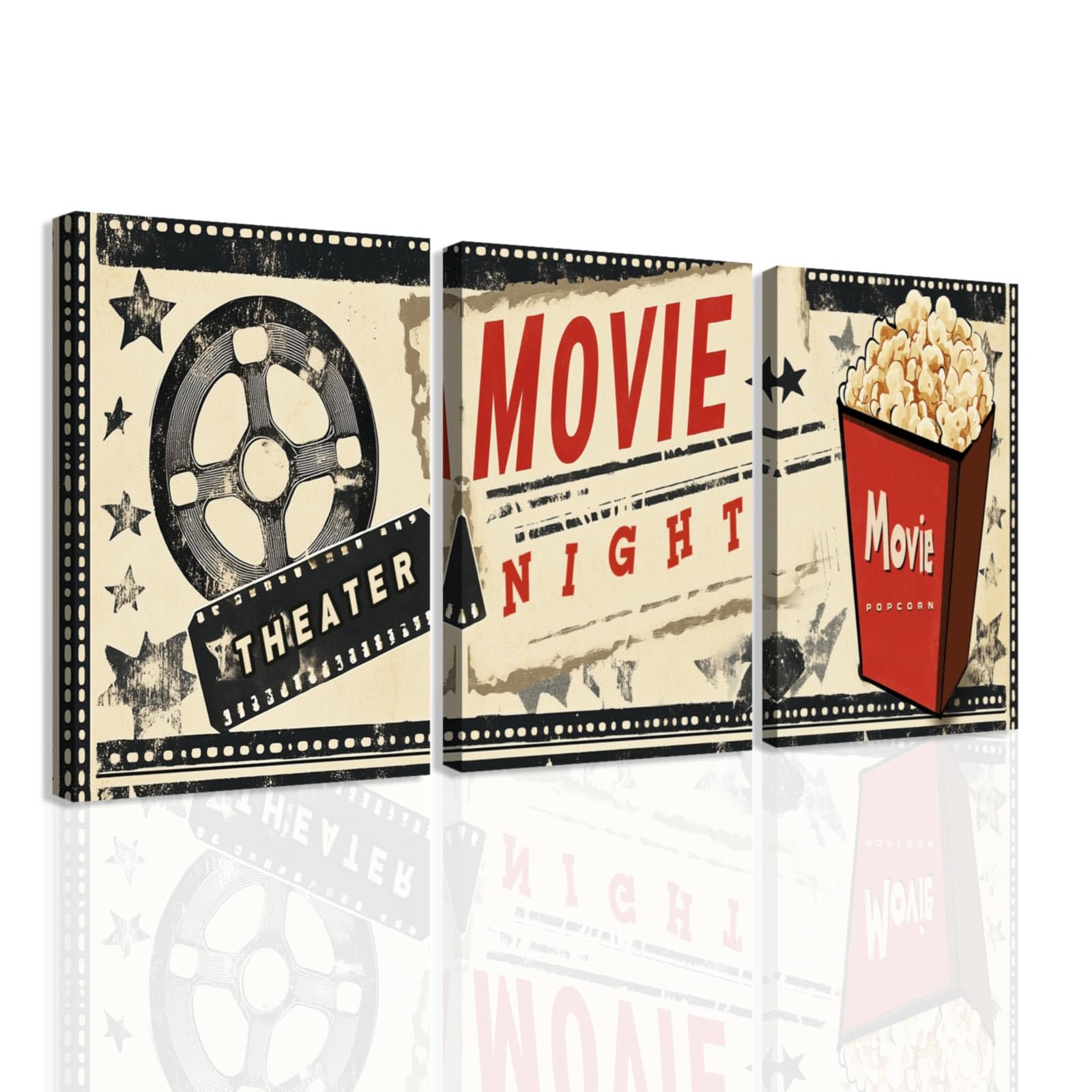ZXHYWYM Movie Theater Wall Art 3 Pieces Movie Sign Picture Framed Movie Posters Movie Room Decor Acting Canvas Prints Home Theater Decor (Beige, (50x70cmx3))