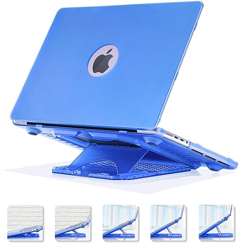 Compatible with MacBook Pro 14 inch Case 2021 2022 2023 A2442 A2779 with 5 Angles Kickstand,2 in 1 Protective Hard Shell Cover + 5 Angles Adjustable Stand for MacBook Pro 14,Blue